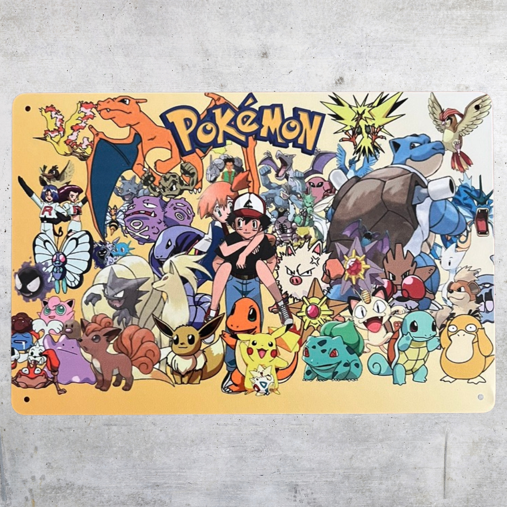 Pokemon Ash and Misty Landscape Metal Tin Poster