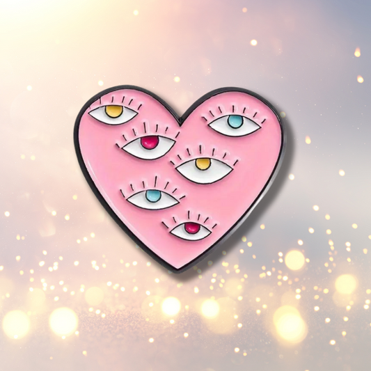 Pink Loveheart Eyes Pin